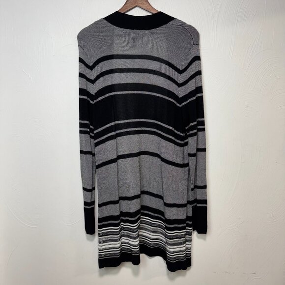 Apt. 9 Open Front Longline Cardigan Black Gray Striped Knit Sweater Womens Large - Picture 4 of 4